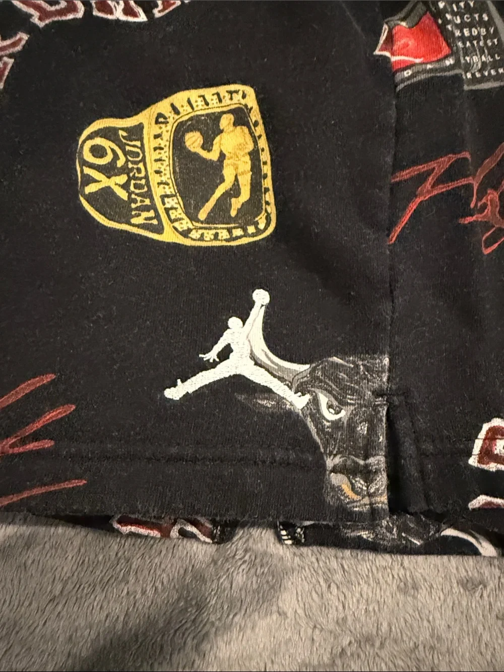 Jordan Black Graphic Logo Athletic Shorts with Red & Yellow Accents